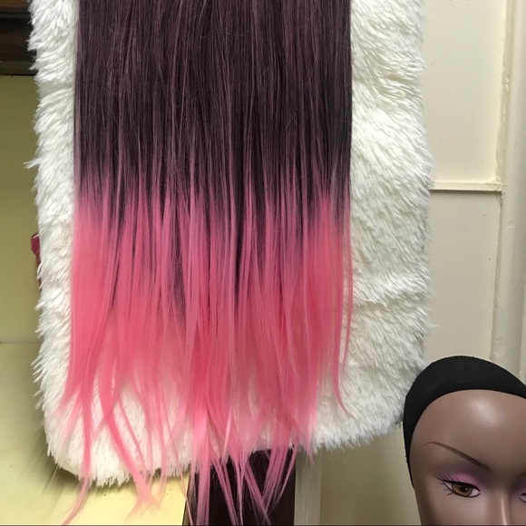 26” human hair blend pink ombré U part extension - Picture 4 of 8